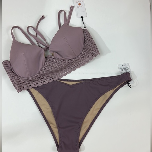 Shade & Shore Purple Longline Underwire Crocheted Bikini Top Corset Back… - Picture 7 of 7